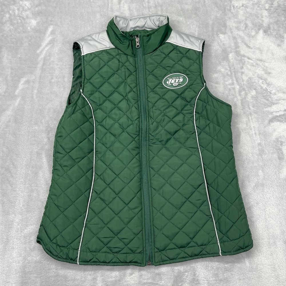 New York Jets Quilted Vest Womens Medium Green NFL Football Sports Full Zip